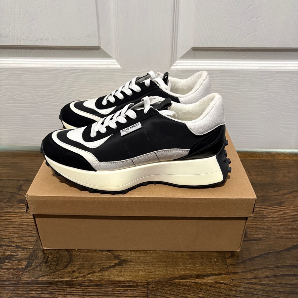 Steve Madden Black and White Sneakers - Picture 3 of 10